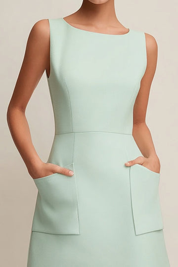 Satin A Line Short Green Work Dress with Pockets